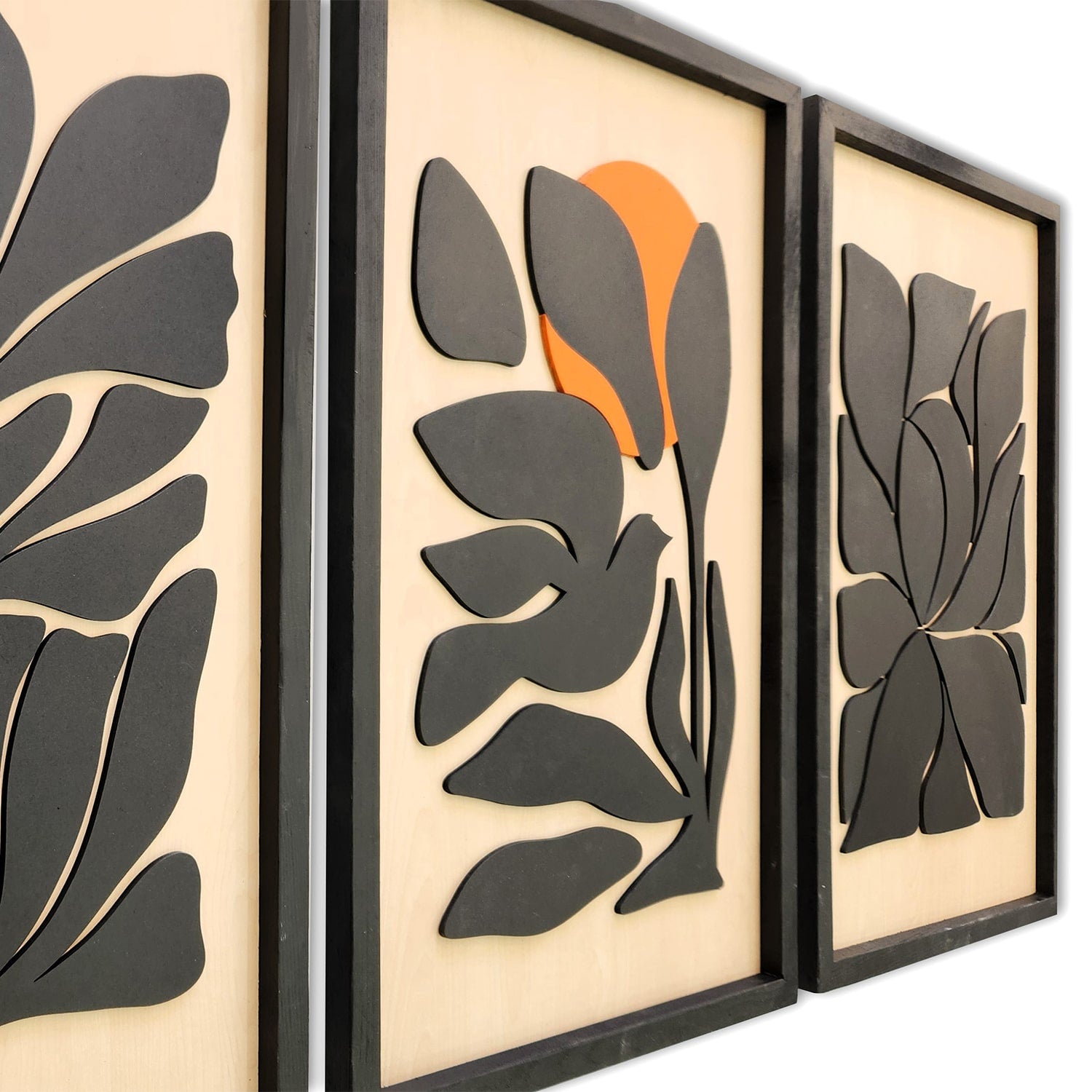 Abstract Botanical Wooden Wall Art – Trio