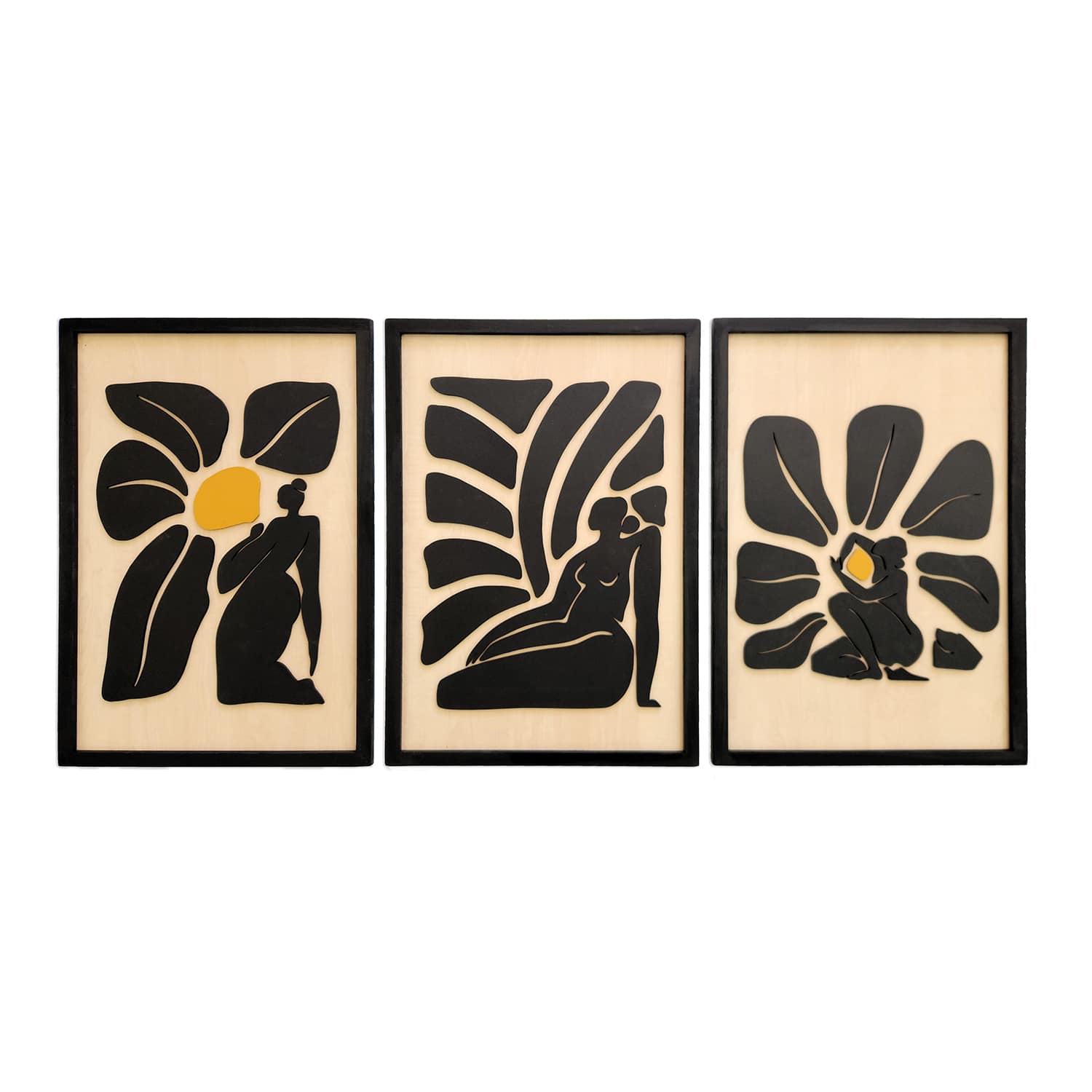 Abstract Feminine Silhouette Wooden Wall Art – Trio