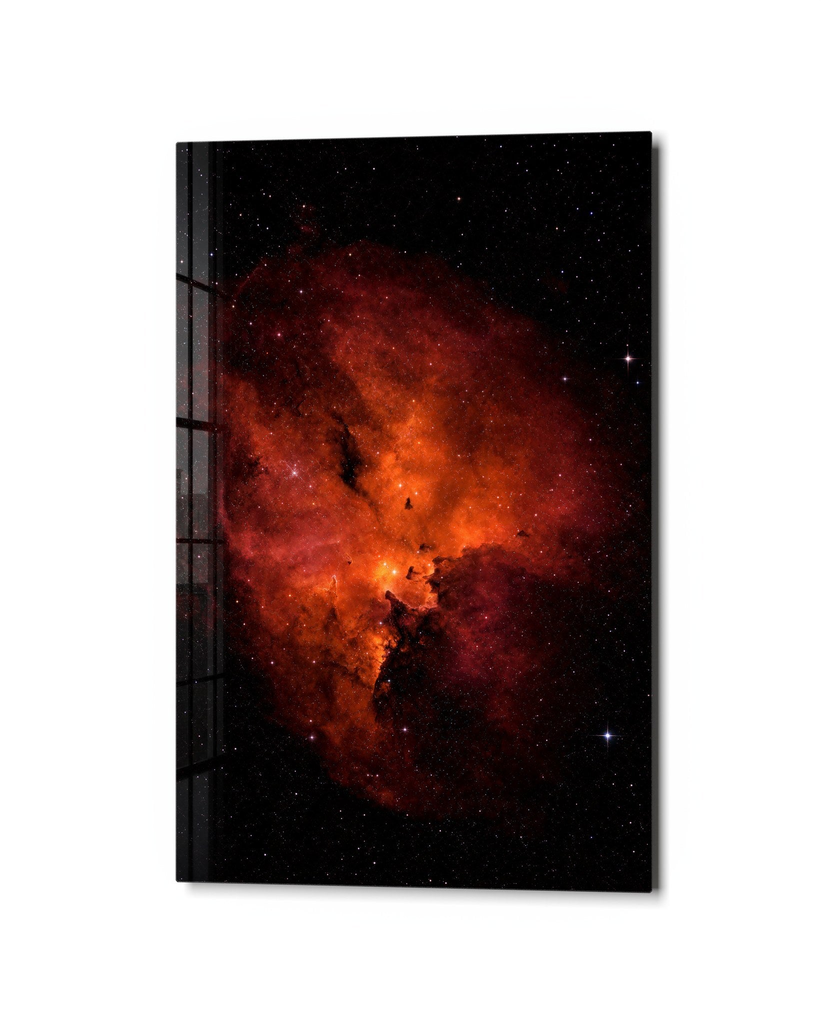 Orange Cloud, Far Lights glass wall art by Artdesigna, studio view