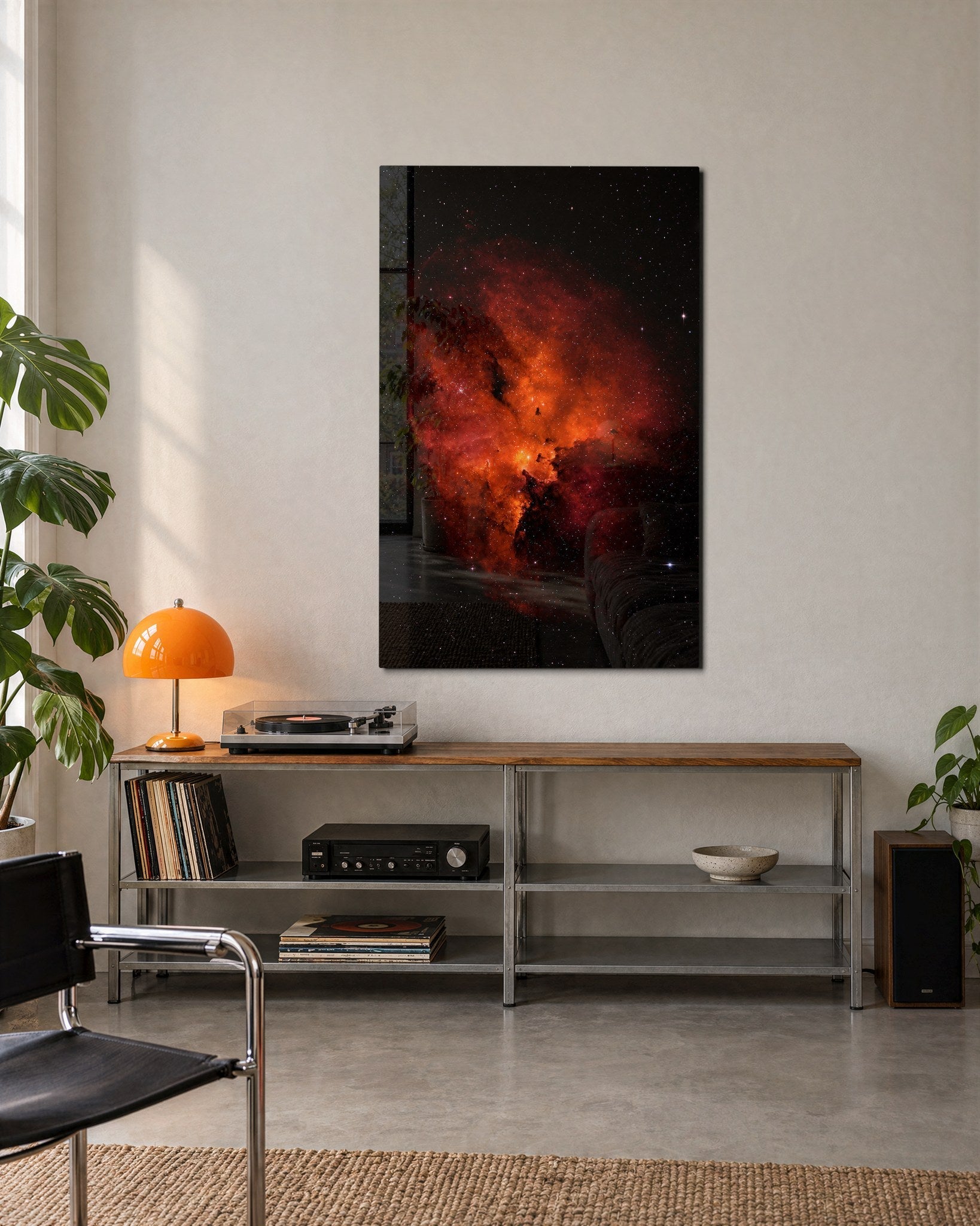 Orange Cloud, Far Lights glass wall art by Artdesigna, lifestyle view