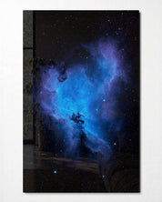 Cobalt Cloud glass wall art by Artdesigna, front view