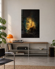Golden Cloud and Black Sky glass wall art by Artdesigna featuring a vibrant, abstract design for modern home decor.