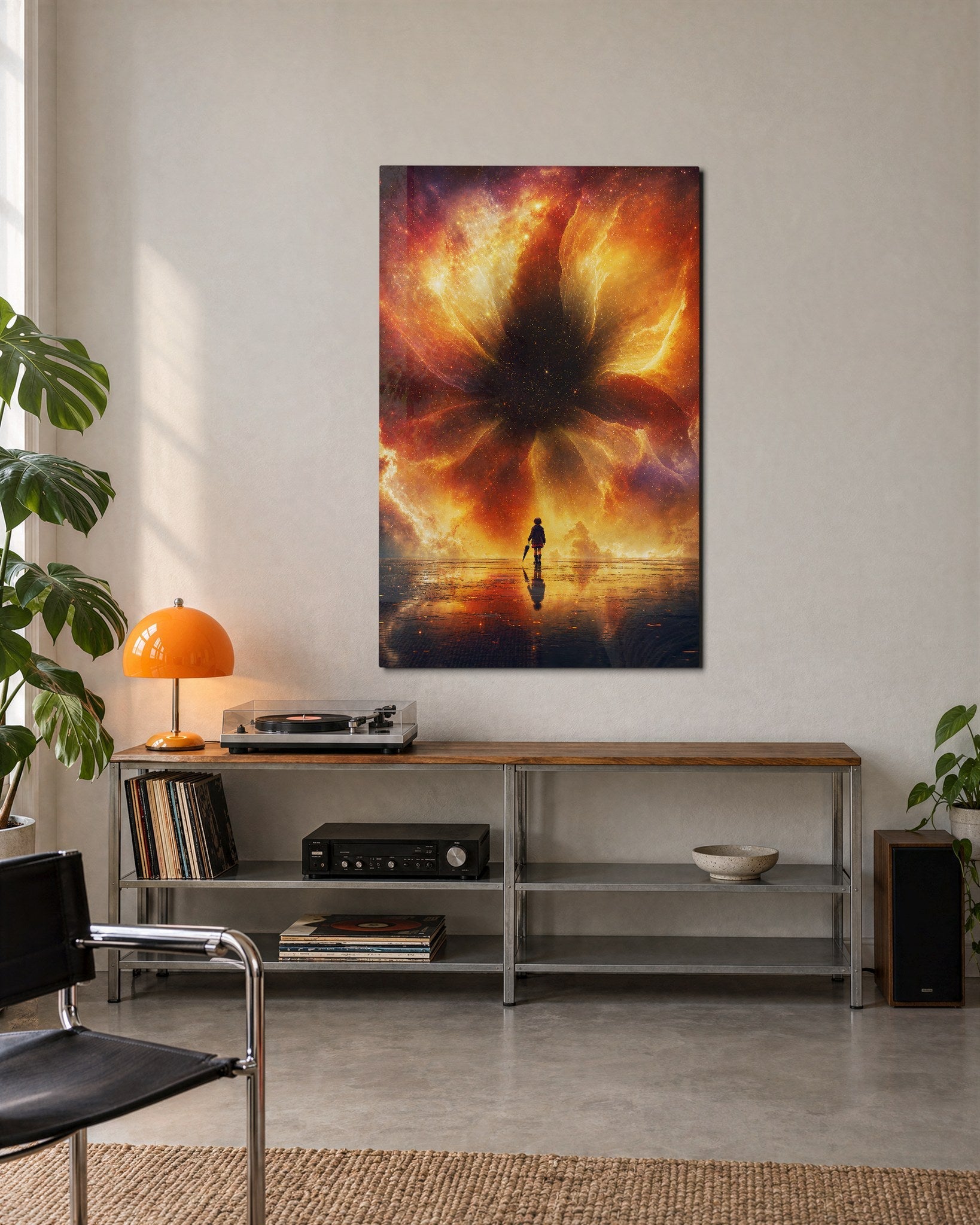 Small Fire Sky glass wall art figure by Artdesigna, featuring vibrant, abstract glass design suitable for modern decor.