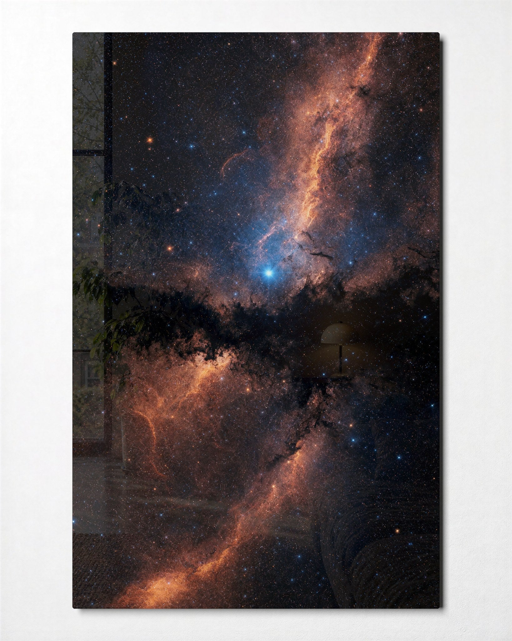 Milky Way Orange glass wall art by Artdesigna, front view