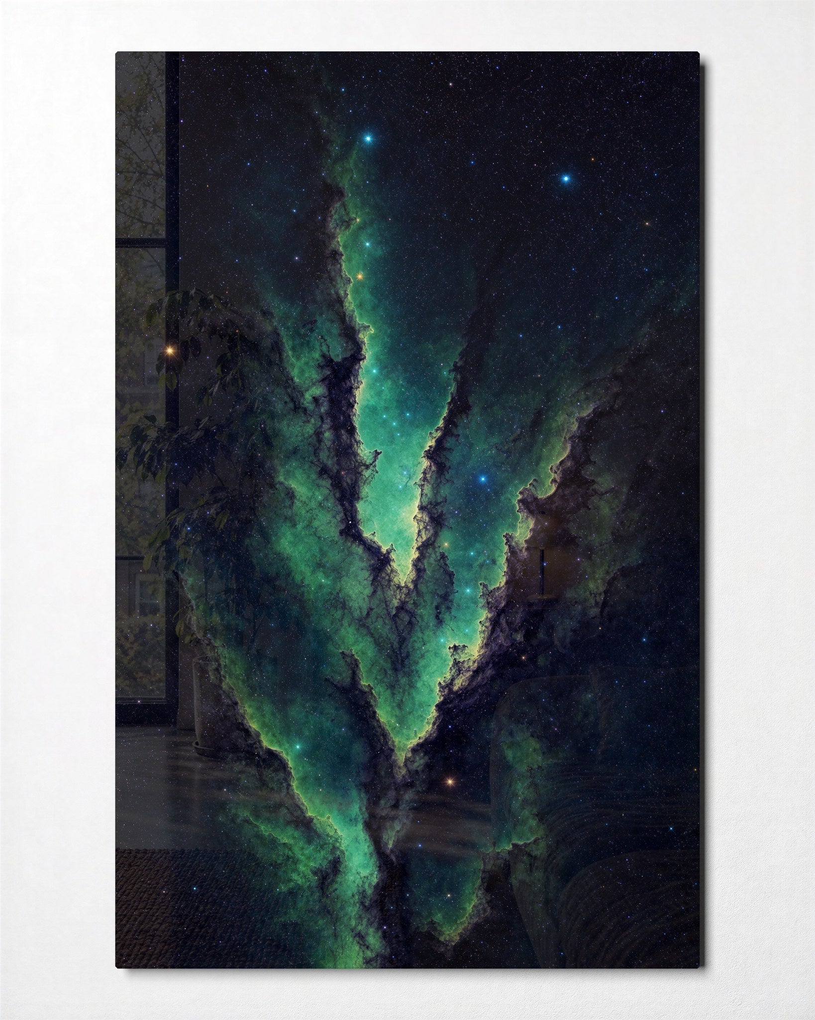 Emerald Seam glass wall art by Artdesigna featuring vibrant green glass panels with a modern, textured design for wall decor.