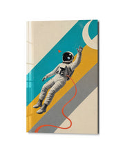 Colorful glass wall art titled Spacewalk in Stripes by Artdesigna featuring vibrant striped patterns on a clear glass surface.