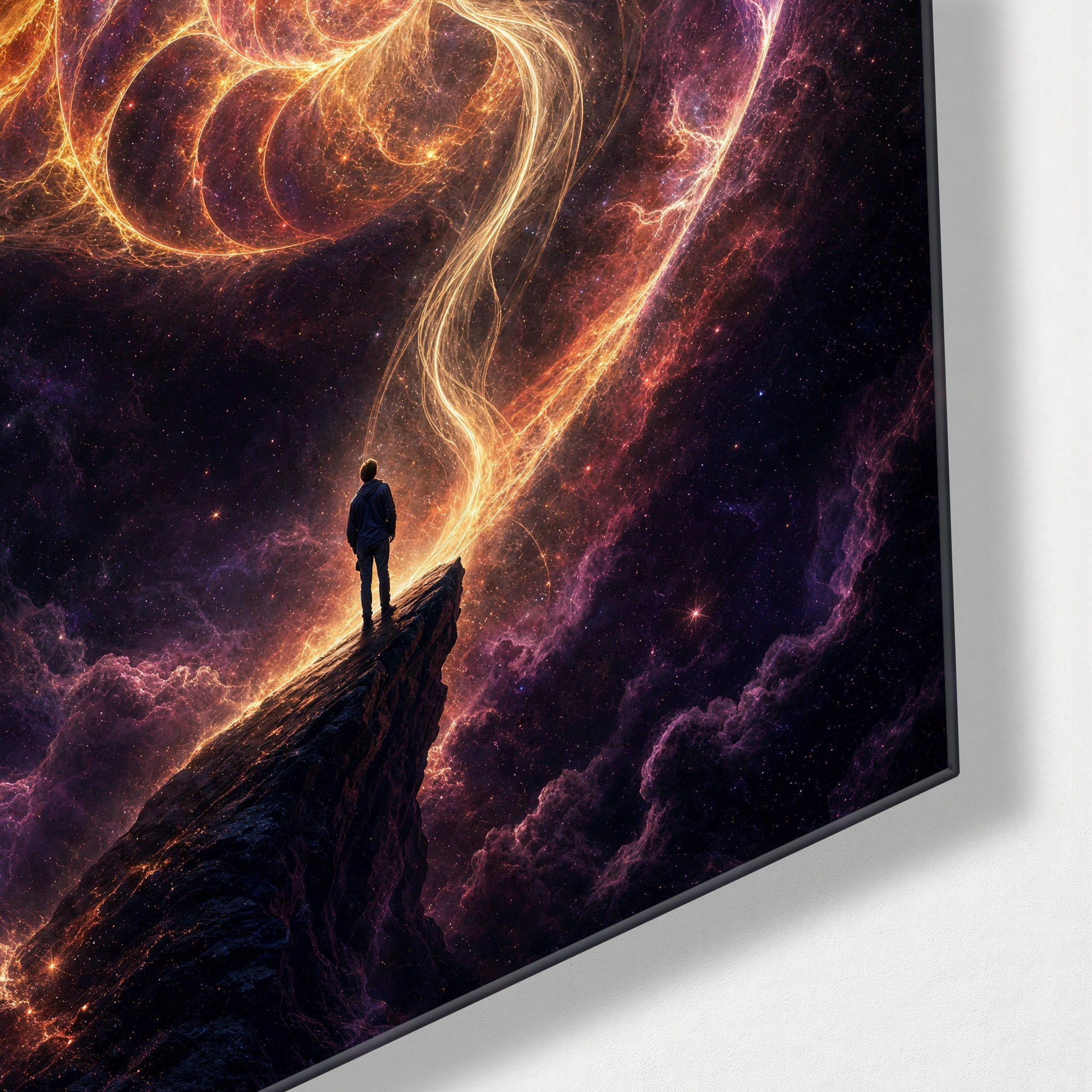 Abstract glass wall art by Artdesigna featuring swirling patterns, decorative glass panels, and vibrant colors for modern interior decor.