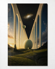 Pale Colonnade glass wall art by Artdesigna featuring abstract geometric design on clear glass for modern wall decor.