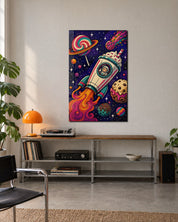 Candy Sky Voyage glass wall art by Artdesigna, lifestyle view