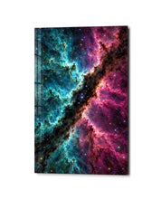 Divided Galaxy glass wall art by Artdesigna featuring abstract galaxy design on clear glass surface.