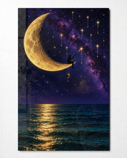 Glass wall art titled "Casting for a Star" by Artdesigna, featuring a colorful abstract design on clear glass.