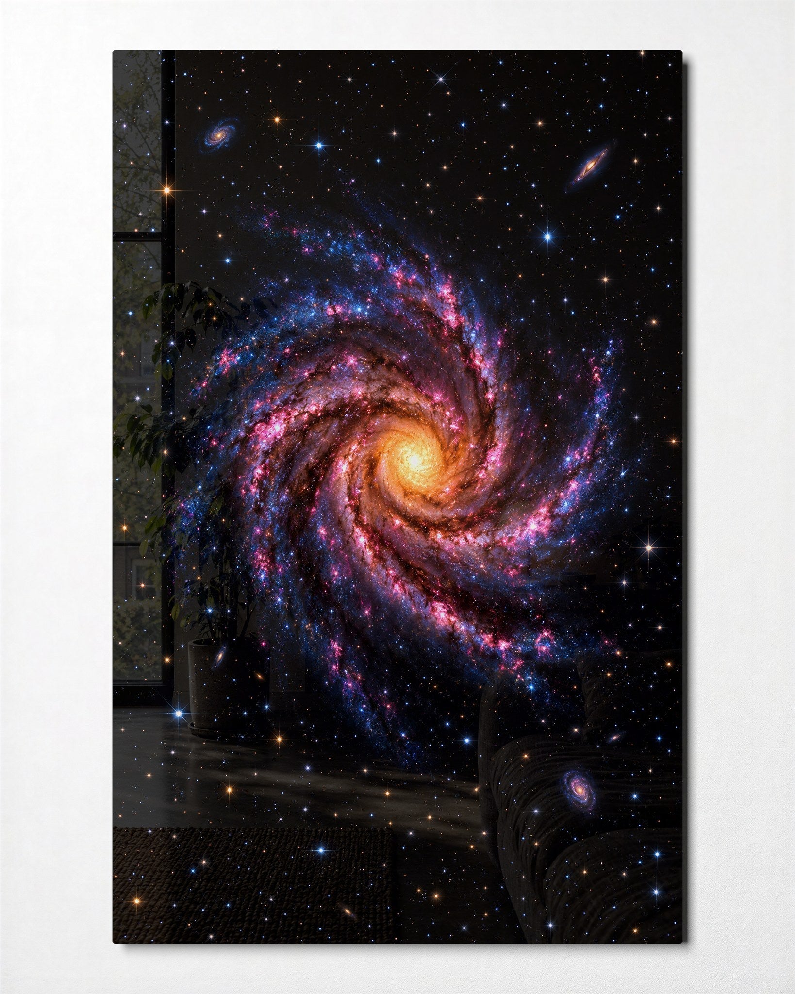 Pink spiral glass wall art by Artdesigna featuring flowing, abstract glass arms with vibrant pink hues.