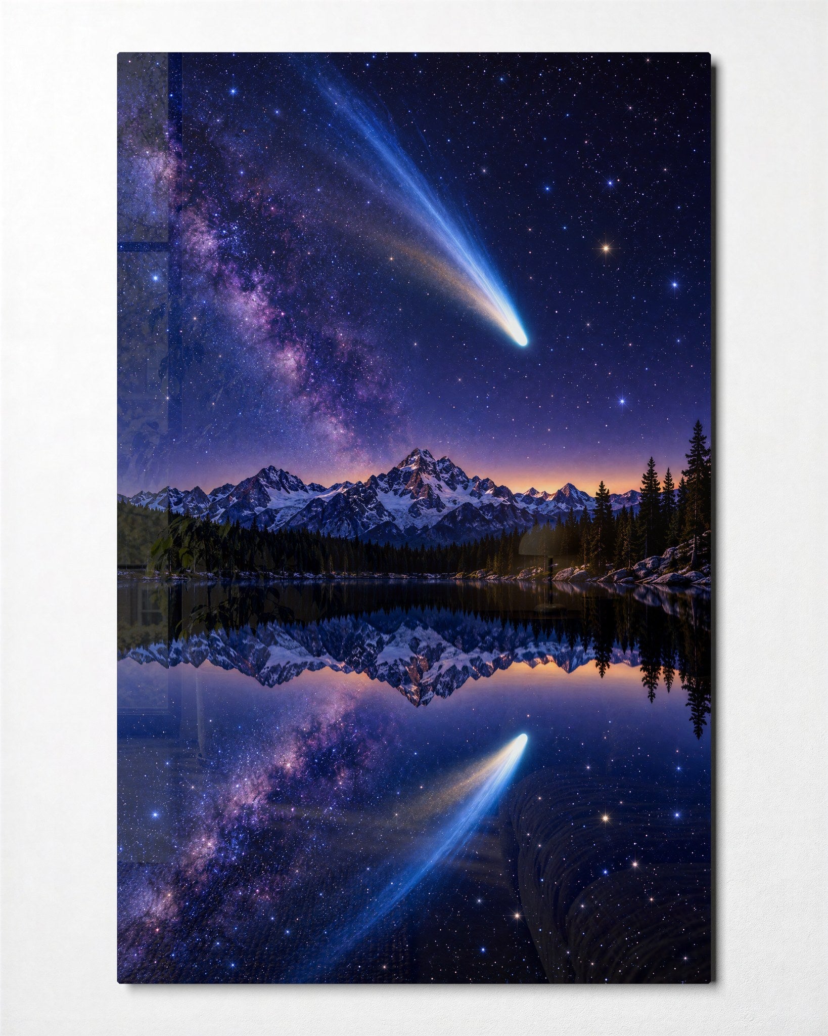 Blue Streak Over the Water glass wall art by Artdesigna, front view