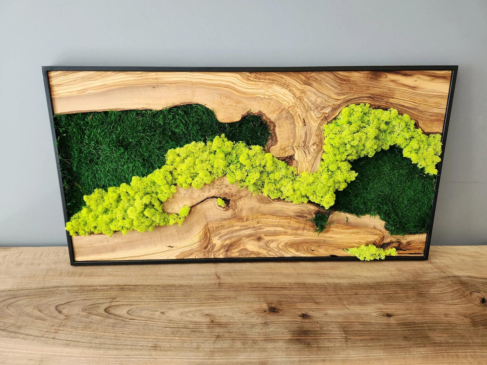 Handmade Moss & Olive Tree Wood Wall Art Rectangular | Preimum Wall Sculptures - Artdesigna