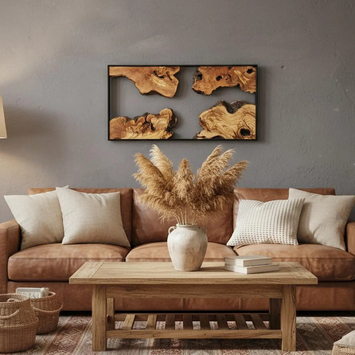 Corner Olive Wood & Metal Wall Art - Handmade Wooden Wall Sculptures