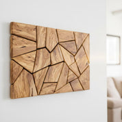 Handmade olive wood geometric wall sculpture by Artdesigna, showcasing intricate wooden wall art with natural grain details.