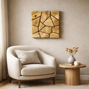 Handmade olive wood geometric square wall sculpture by Artdesigna, featuring natural wood grain and modern wall art design.