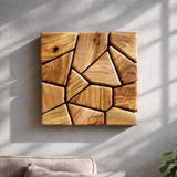 Olive Wood Geometric Square - Handmade Wooden Wall Sculptures