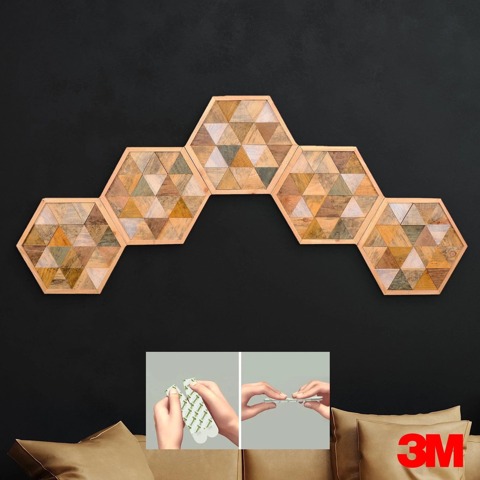 ・"Hexagonal-Rustic"・Premium Wood Handmade Wall Sculpture - Limited Edition