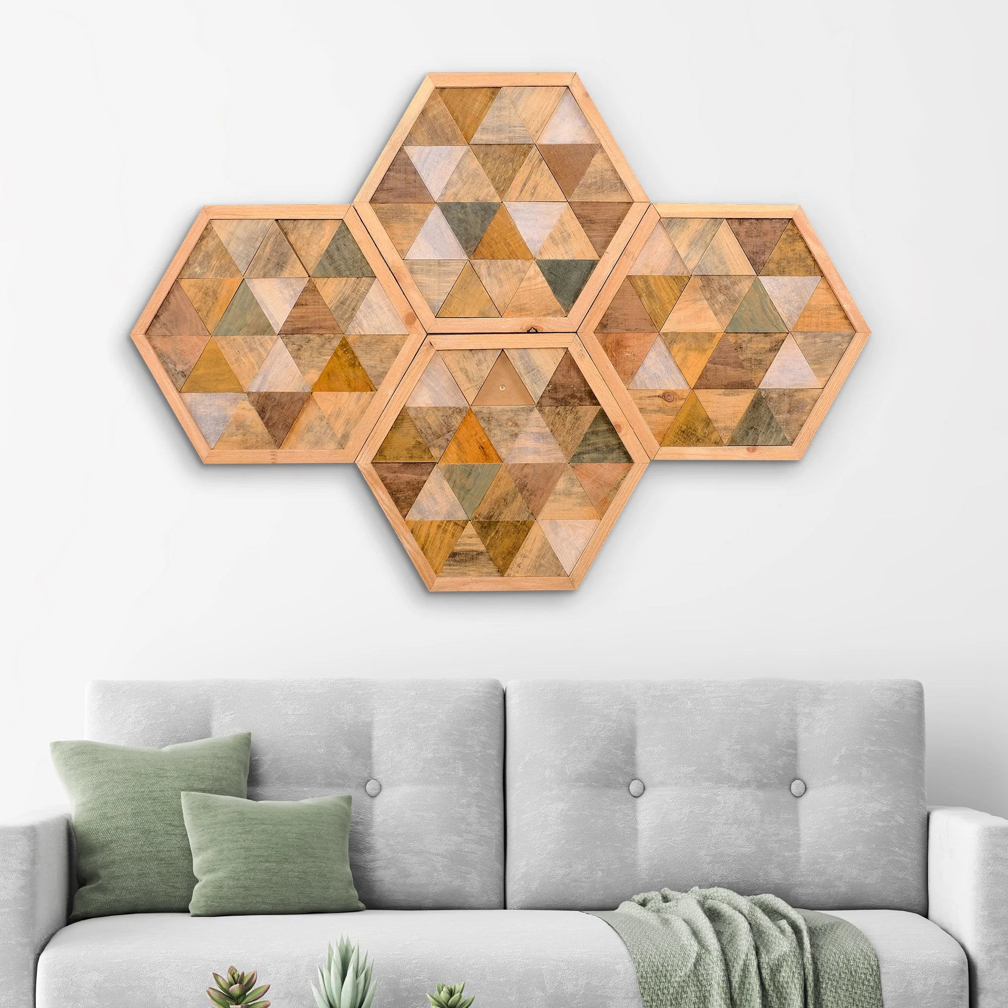 ・"Hexagonal-Rustic"・Premium Wood Handmade Wall Sculpture - Limited Edition