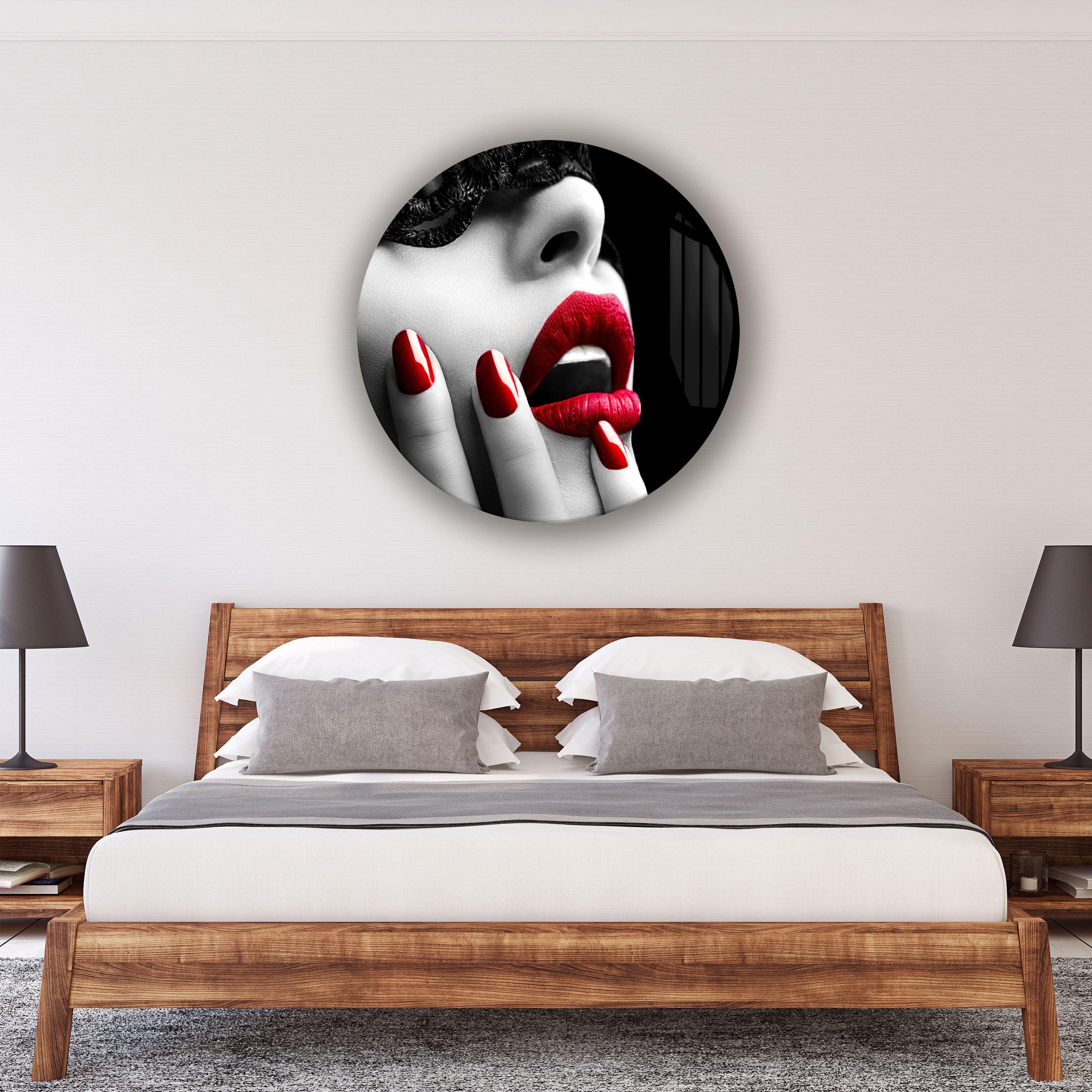 ・"Red Lips"・Rounded Glass Wall Art - ArtDesigna Glass Printing Wall Art