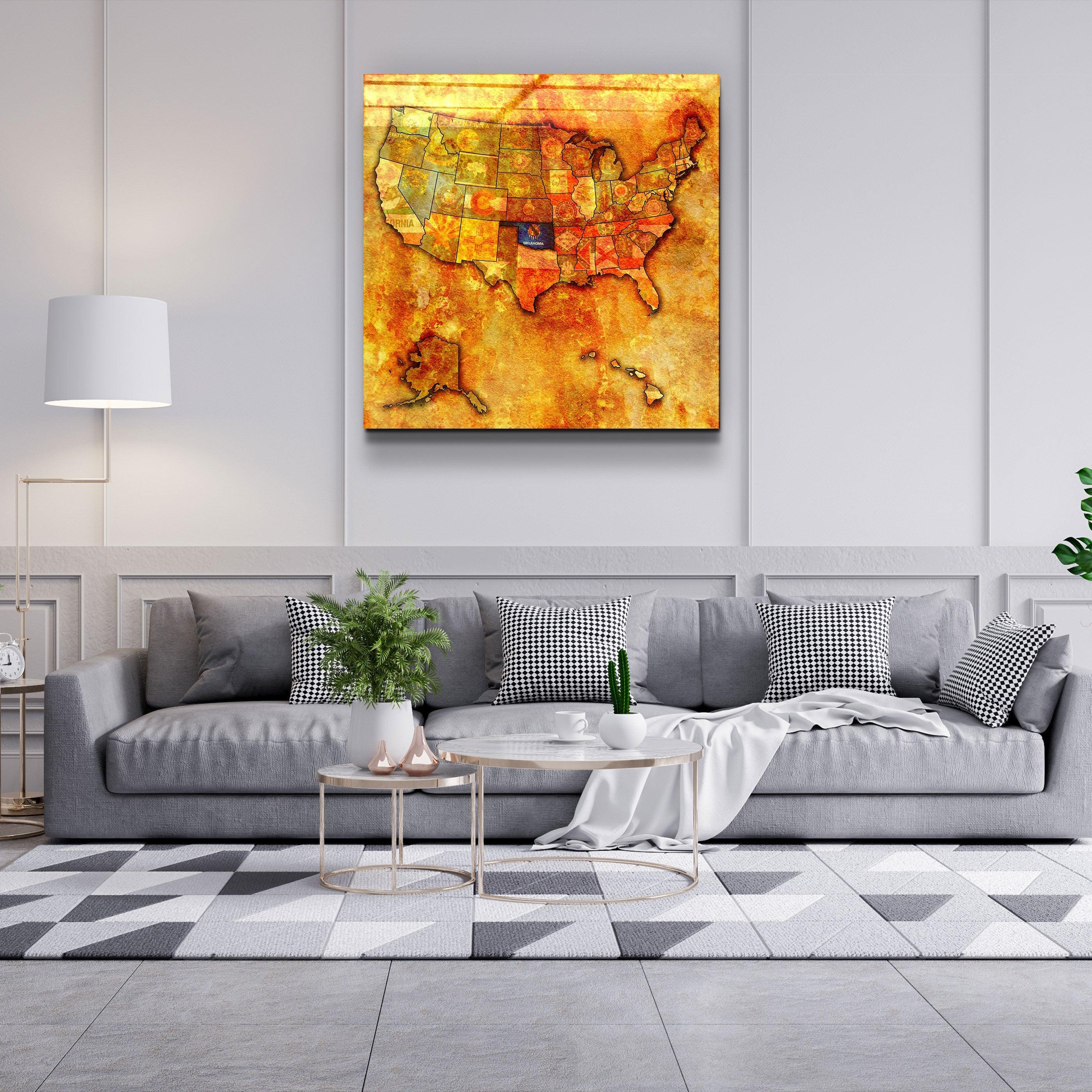 ・"Vintage Map US - Oklahoma"・Glass Wall Art - ArtDesigna Glass Printing Wall Art