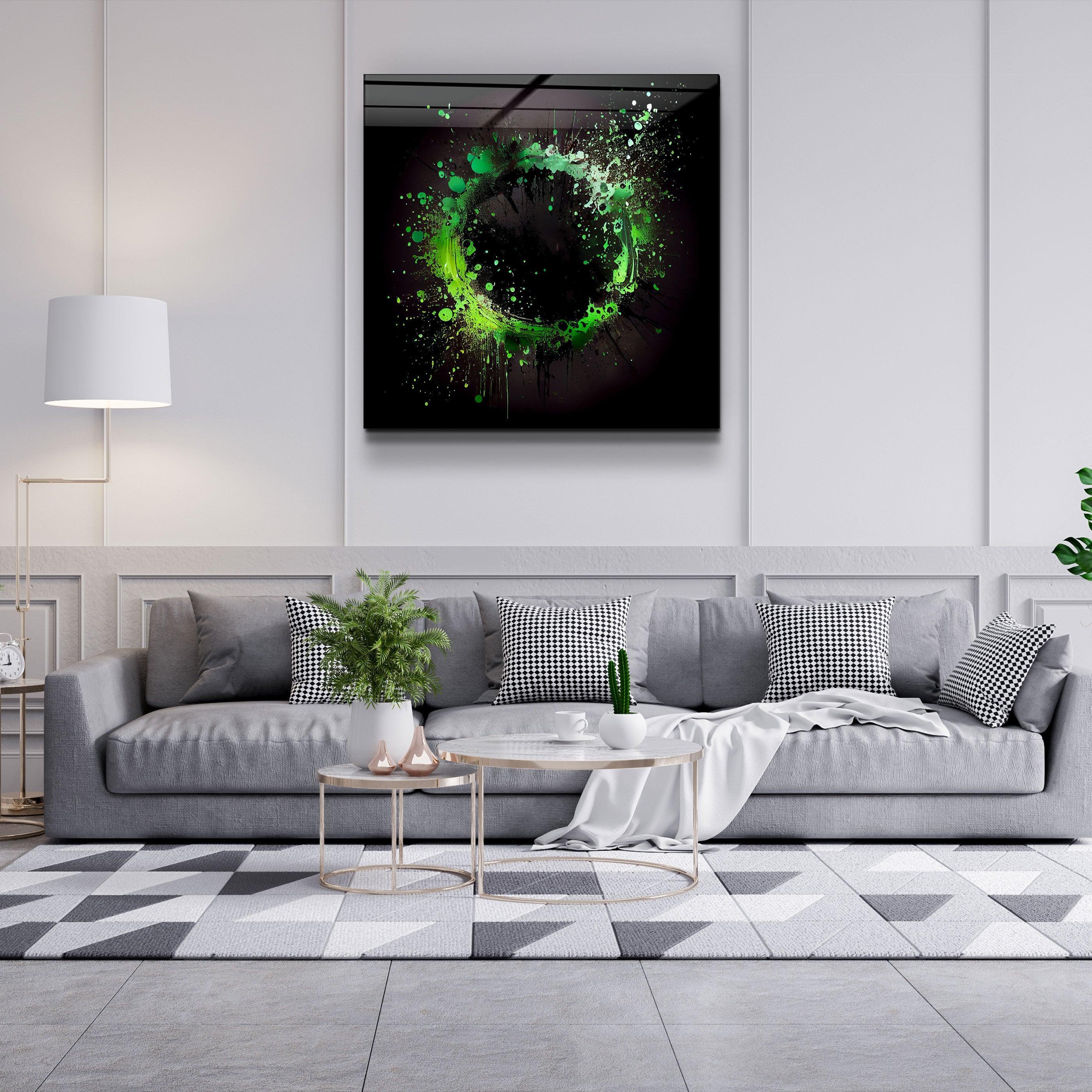 ."Paint Splash Ring-Green". Designer's Collection Glass Wall Art - ArtDesigna Glass Printing Wall Art