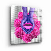・"Pink Flowers and Lips"・Glass Wall Art - ArtDesigna Glass Printing Wall Art