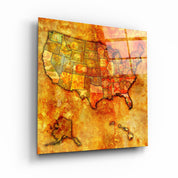 Vintage US Florida map glass wall art by Artdesigna, featuring detailed geographic design on clear glass.