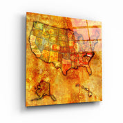 Vintage US North Carolina map glass wall art by Artdesigna, featuring detailed geographic design on clear glass panel.