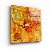 Vintage Map US Texas | Glass Wall Art