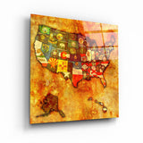 Vintage Map US All States | Glass Wall Art