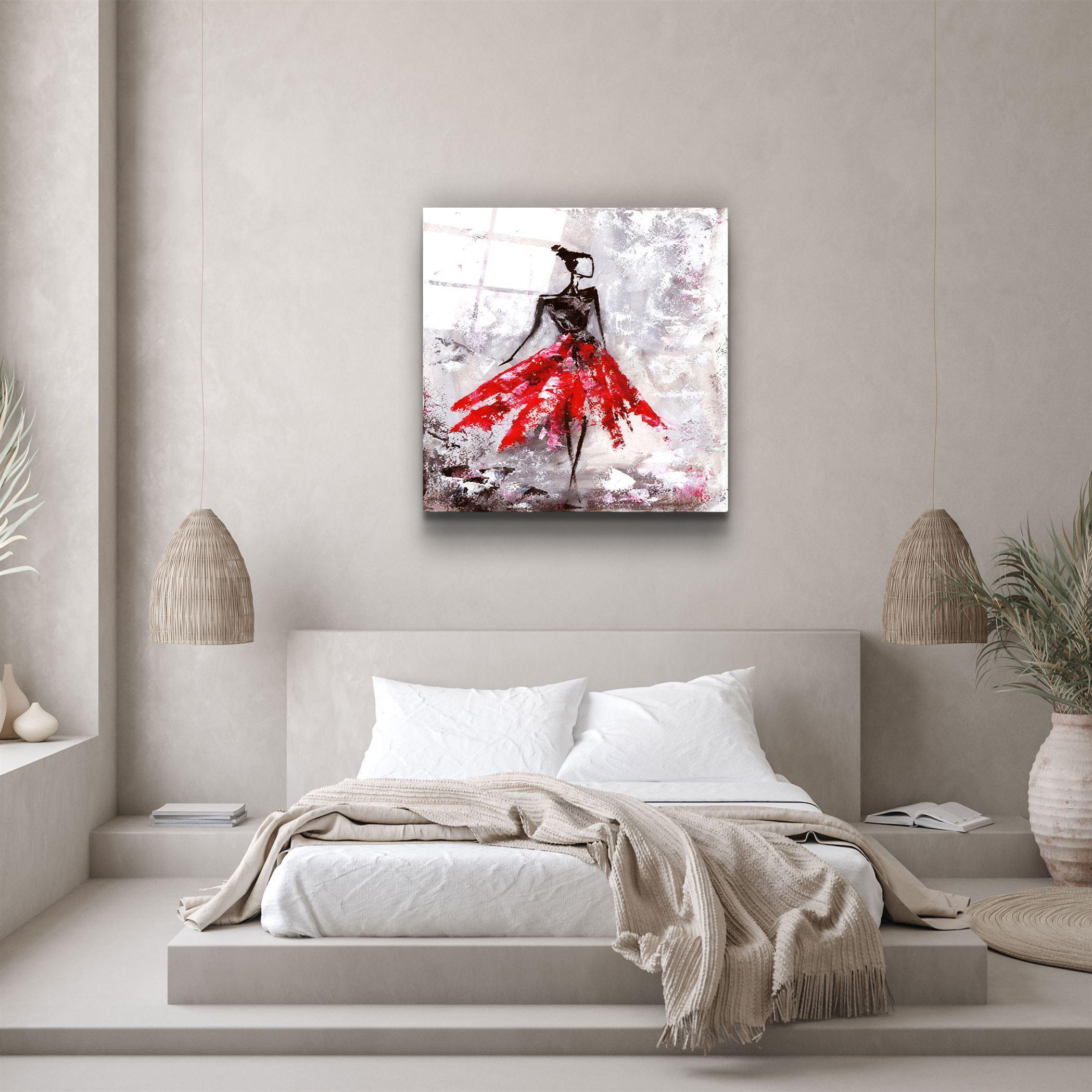 ・"Woman (Red)"・Glass Wall Art - ArtDesigna Glass Printing Wall Art