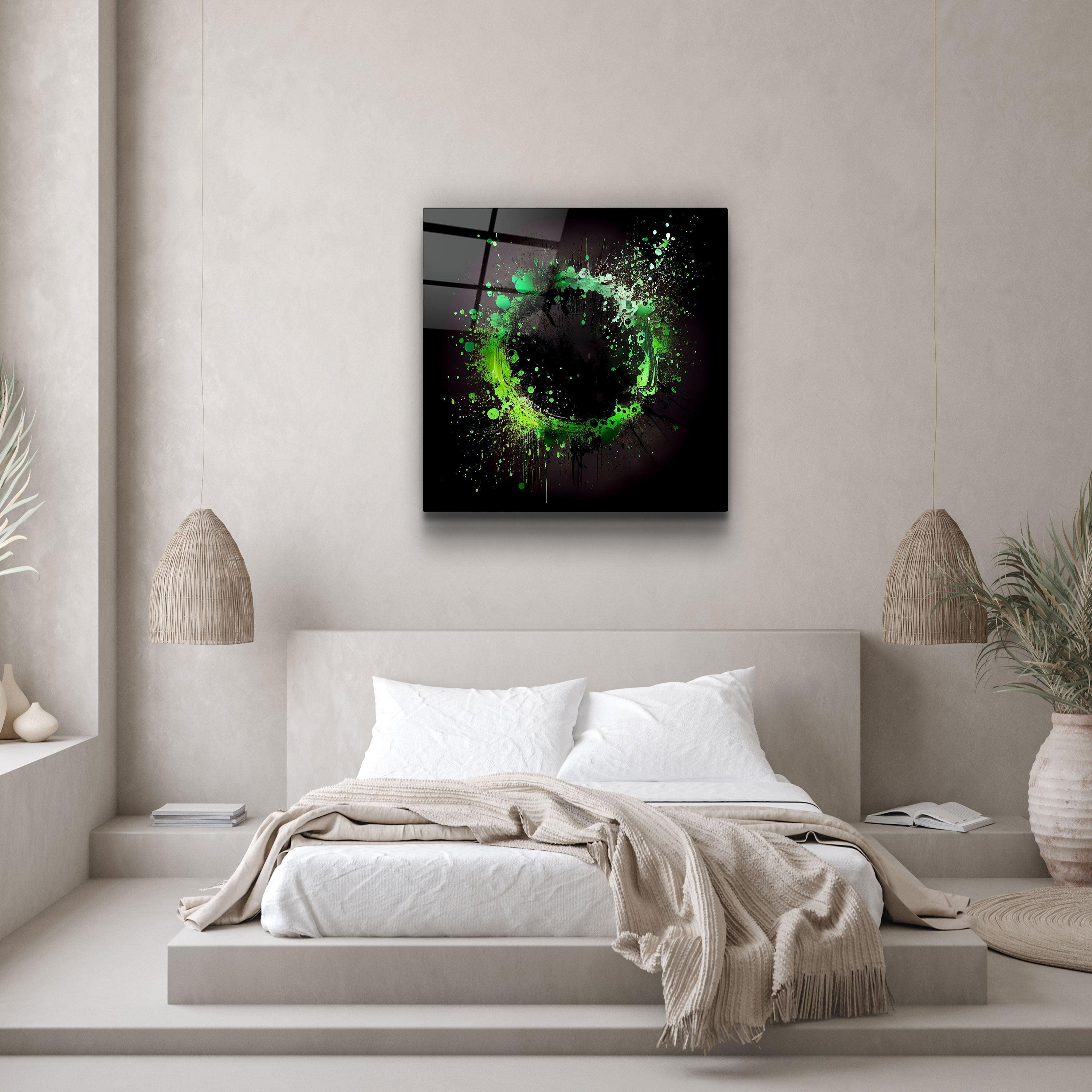 ."Paint Splash Ring-Green". Designer's Collection Glass Wall Art - ArtDesigna Glass Printing Wall Art