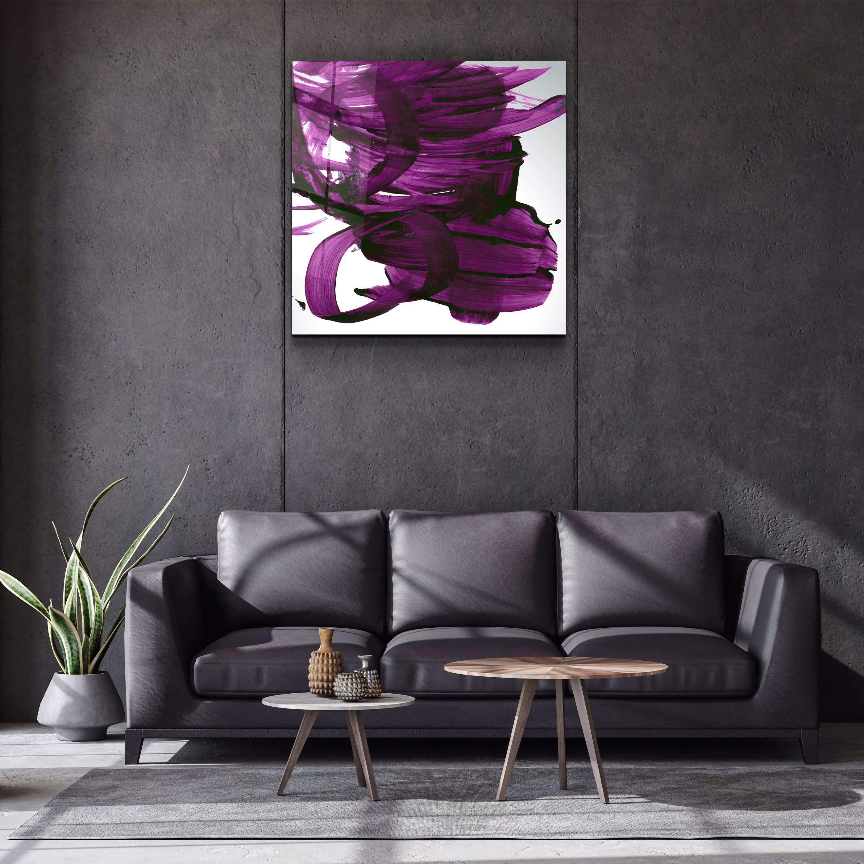 ."Purple Abstract Brush Strokes". Designer's Collection Glass Wall Art - ArtDesigna Glass Printing Wall Art