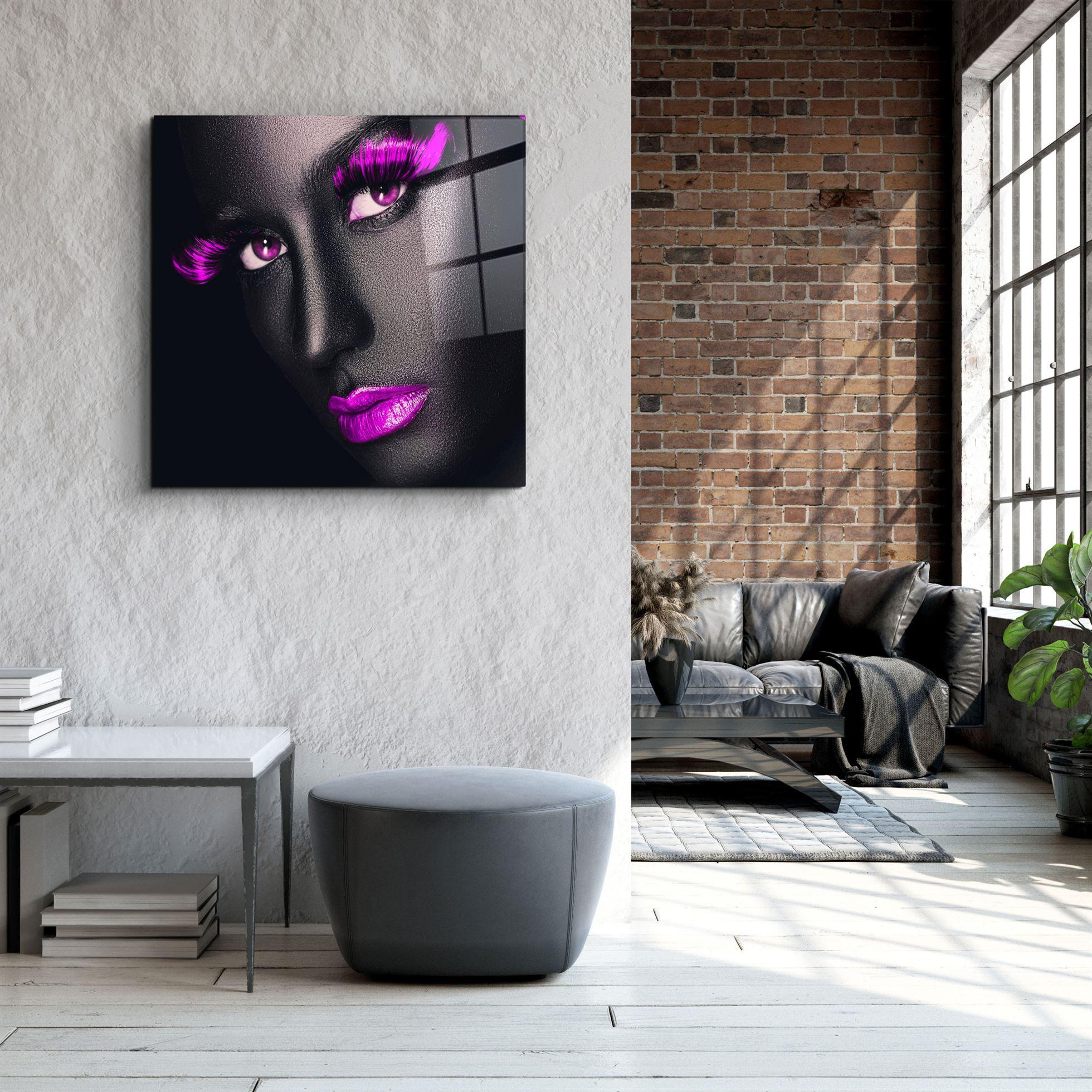・"Pink Lips and Eyes"・Glass Wall Art - ArtDesigna Glass Printing Wall Art