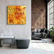 Vintage US North Carolina map glass wall art by Artdesigna, featuring detailed geographic design on clear glass panel.