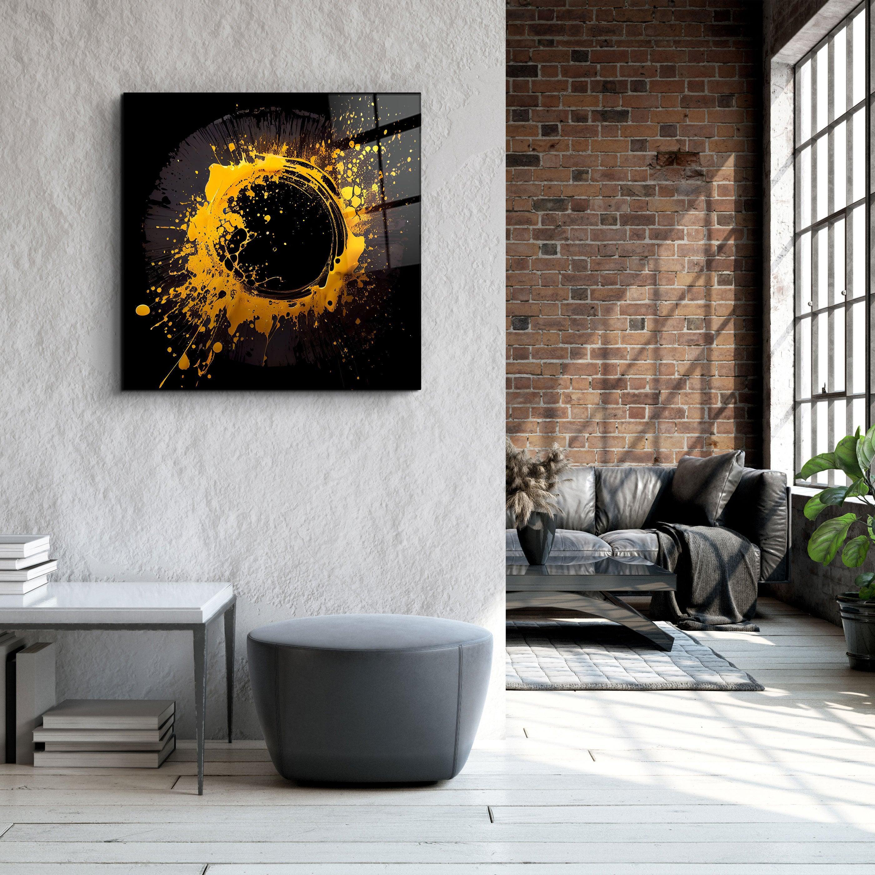 ."Paint Splash Ring-Yellow". Designer's Collection Glass Wall Art - ArtDesigna Glass Printing Wall Art