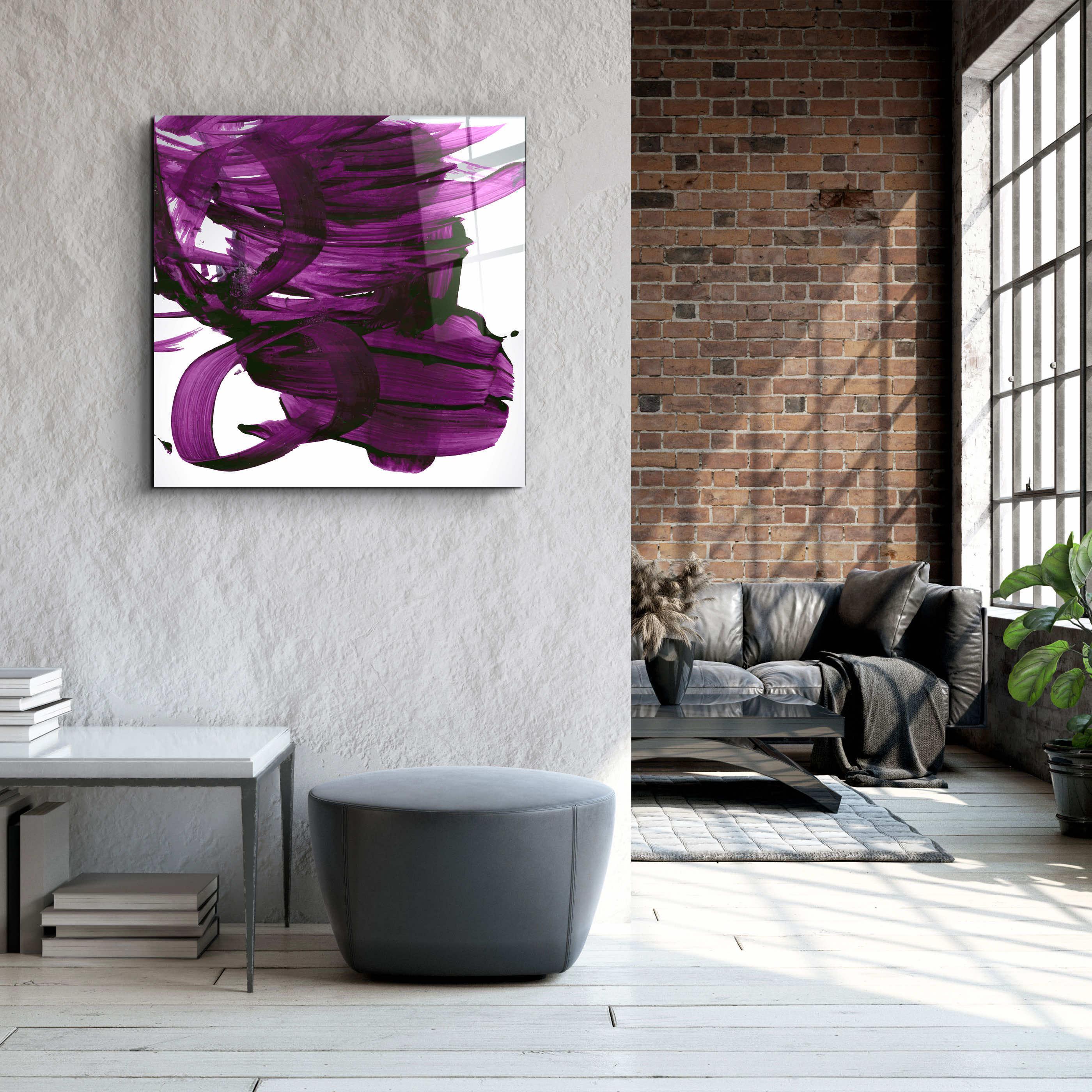 ."Purple Abstract Brush Strokes". Designer's Collection Glass Wall Art - ArtDesigna Glass Printing Wall Art